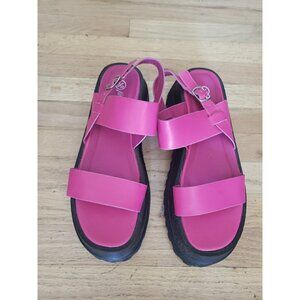 Nasty Gal Faux Leather Chunky Sole Platform Sandals Magenta Pink US 8.5 EU 39
